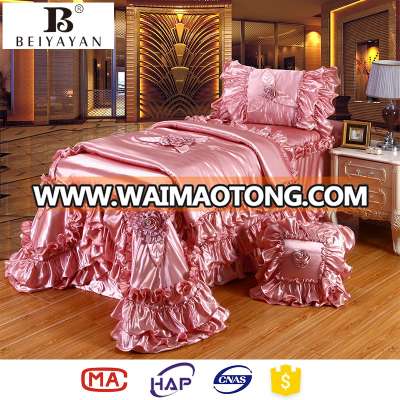 BIEYAYAN-1072 Embroidery gray 4pcs massage bedding set spa bed cover facial bed linen bedding set spa