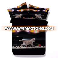 Cute Kitten on Piano and Rose petals 3d bed set